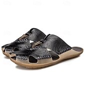 economico Sandali casual-sandali da uomo in similpelle marrone, tomaia cucita a mano, plantare comodo, stile casual rilassato, adatti per il tempo libero estivo e per l'uso interno