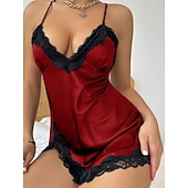 Χαμηλού Κόστους Γυναικεία Νυχτικά &amp; Sleepshirts-Γυναικεία Νυχτικιά Σέξι Καθημερινό Ανατομικό Μονόχρωμες Δαντέλα Κουρελού Καθημερινά Σπίτι Αμάνικο Λουριά Λευκό Σαμπανιζέ Ανθισμένο Ροζ Ρουμπίνι Βαθυγάλαζο Καλοκαίρι Άνοιξη Στενή εφαρμογή