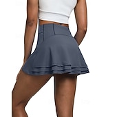cheap Women's Skirts &amp; Skorts-Women's Solid Colored Casual Skirt Tennis Skirts Tennis Dress Sport Skirt Ruched Elastic Waist Breathable Tennis Running Fitness Skirt Dark Grey Black White Tennis Clothing