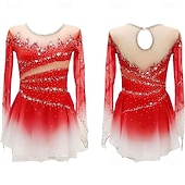 abordables Robes de Patinage Artistique-Robe de patinage artistique Femmes Patinage Robe Violet Noir Rouge Patchwork Trou de pouce Haute Élasticité Entraînement Compétition Tenue de Patinage Classique cristal pailleté manche longue