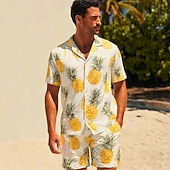 Недорогие Комплекты мужских рубашек с принтом-Муж. Фрукты 2шт Комплекты рубашек Рубашка С короткими рукавами Короткие штаны кубинский воротник Отпуск Повседневные Для вечеринок 3D печать Лето Желтый