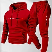 Недорогие спортивные костюмы-Муж. Спортивный костюм из двух частей Спортивные штаны Толстовка с капюшоном с карманом Однотонный Наборы одежды Наступила зима Темно-серый Темно-синий Тренажерный зал Пешеходный туризм Разрабатывать