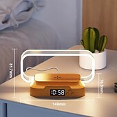 abordables Luces Decorativas Inteligentes-Lámpara de mesita de noche con cargador inalámbrico, linda lámpara de noche con reloj, pequeña lámpara de mesa para dormitorio, mini luz de noche para dormitorio, pequeña luz como regalo, regulable