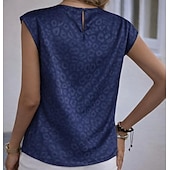  نسائي بقعة تي شيرت بلايز لون الصلبة الرسم جلد نمر أنيق كم قصير كاب رقبة عالية مدورة قمصان عادية مناسب للبس اليومي مناسب للخارج أسود أبيض وردي بلاشيهغ أزرق البحرية الصيف الربيع