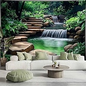 זול שטיחי קיר-טבע נוף מפל מערה שטיח קיר טרופי יער מערה נוף אמנות לסלון חדר שינה עיצוב הבית