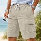 abordables Vacances-Homme Shorts cargo Shorts Shorts en Lin Shorts d'été Shorts de plage Cordon de serrage Taille Élastique Uni Confort Respirant Longueur Genou Quotidien Extérieur Plage Vacances Mode Noir bleu marine