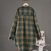 זול חולצות וחולצות-בגדי ריקוד נשים חולצה חולצות פשתן מכותנה כפתורים משובץ אלגנטית וינטאג' מסוגנן שרוול ארוך צווארון חולצה חולצות ארוכות יומי חגים ליציאה צהוב אודם תלתן קיץ אביב סתיו