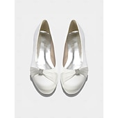 cheap Bride-Women's Ivory Low Heel Comfort Flats, Soft Pleated Classic Bridal Shoes for Senior Brides Church Weddings