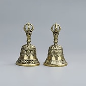 economico Forniture per eventi e feste-1/2 campanelli in ottone intagliati, campanelli natalizi con manico, sonagli portatili, campanelli curativi in ottone, ornamenti in ottone, suono chiaro, campanelli decorativi in metallo festivi,