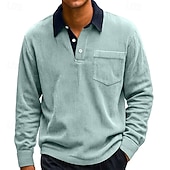 cheap Men's Classic Polo-Men's Corduroy Shirt Golf Shirt Casual Work Lapel Long Sleeve Basic Modern Color Block Buttons Spring Fall Regular Fit Blue Black White Red Navy Blue Green Corduroy Shirt
