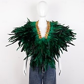billiga Tillbehör-Karneval 2026 Rio Karneval Samba Tillbehör Kvinnors Mardi Gras Fjäder Cape Själ Lila Grön Guld Fjäder Poncho med Juvelkrage Brasilien Festival Prestandakostym