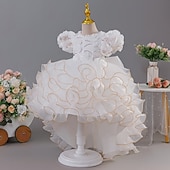 economico Abiti da Fiori-Abito da damigella d'onore bambina Ragazze Abito formale Abiti da sposa Feste Matrimonio Formale Moda Formale Principessa Abito per la Prima Comunione Rete Tinta unica Manica Corta Girocollo Bianco