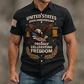 billige Patriotiske 250 Skjorter-Herre 4. juli USAs 250-årsjubileum Ørn FREEDOM Skjorte Skjorte med knapper Kortermet Patriotisk utendørs Ferie Sommer Vår Aftæpning 3D-utskrift krage skjorter Svart Vin Mørkeblå