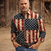 250° anniversario USA Retrò Vintage Anni '70 Camicia Camicia Aloha Lunghe Hippie Geometrico Etnico Costume Per uomo Mascherata 4 Luglio Feste Giorno dell'Indipendenza Adulti Camicia