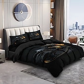 economico Set copripiumino-Set copripiumino con stampa di drago nero Spitfire, set di biancheria da letto in stile hotel con 1 copripiumino e 2 federe, morbido tessuto felpato corto, piumone non incluso.