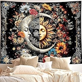 levne Nástěnné tapiserie-Gobelín slunce a měsíc na zeď, nebeské květiny, slunečnice, růže, boho hippie nástěnné umění do ložnice, obývacího pokoje, jógy, meditační dekorace