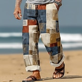 economico Pantaloni casual stampati da uomo-Per uomo Geometrico Blocco di colori Patchwork Pantaloni Pantaloni casual Pantaloni Larghi Misura del girovita medio Moda Casa All'aperto Vacanza Coulisse elastica in vita Pantaloni tipo lino con