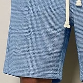 cheap Casual Shorts-Men's Waffle Waffle Shorts Shorts Casual Shorts Elastic Waist Textured Plain Comfort Breathable Knee Length Casual Outdoor Beach Vacation Fashion Light Green Navy Blue Micro-elastic