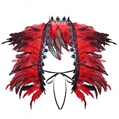 abordables Accessoires-Carnaval 2026 Accessoires de Carnaval de Rio Samba Cape Châle Femme Plumes Rouges et Noires avec Bord en Dentelle Costume de Performance Festival Brésilien