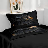 economico Set copripiumino-Set copripiumino con stampa di drago nero Spitfire, set di biancheria da letto in stile hotel con 1 copripiumino e 2 federe, morbido tessuto felpato corto, piumone non incluso.