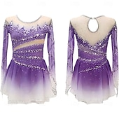 abordables Robes de Patinage Artistique-Robe de patinage artistique Femmes Patinage Robe Violet Noir Rouge Patchwork Trou de pouce Haute Élasticité Entraînement Compétition Tenue de Patinage Classique cristal pailleté manche longue