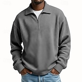 levne Základní mikiny_-Pánské Mikina Waffle mikina Svetr Čtvrtletní mikina na zip Šedá Stojáček Bez vzoru Klokaní kapsa S texturou Ležérní Denní Sporty a outdoor Šik ven Chladný Sportovní oblečení Jaro &amp; podzim Oblečení