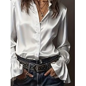  Dames Blouse Knop Effen Kleur Elegant Stijlvol Basic Lange mouw Overhemdkraag Normale tops Dagelijks Werk Wit Champagne Marineblauw Bruin Lente Herfst Winter