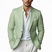 abordables Blazer en lin-Blazer léger pour homme – veste d'été décontractée à coupe ajustée, col cranté simple boutonnage, vert clair