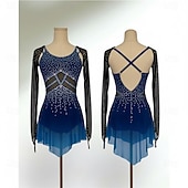 cheap Figure Skating Dresses-Figure Skating Dress Women's Ice Skating Dress Navy Patchwork Open Back High Elasticity Training Competition Skating Wear Classic Crystal / Rhinestone Long Sleeve Ice Skating Figure Skating