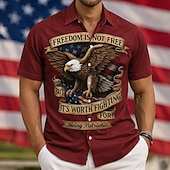  Hombre 4 de julio, 250 aniversario de Estados Unidos Águila FREEDOM Camisa Abotonar la camisa Manga Corta Patriótico Exterior Festivos Verano Primavera Cuello Vuelto Impresión 3D camisas con cuello