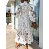 economico Abiti in pizzo bianco-Per donna Abito Midi Abito maxi Abito Bianco Abito in Pizzo Vestito Casual Elegante Moda Moderno All'aperto Vacanza Uscire Vestibilità regolare Taglia piccola Geometrico Manica Lunga Collo Alto Collo