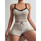 abordables Hauts et bas de nuit pour femmes-Femmes Ensemble Pyjama Occasionnel Confort Couleur Unie Dentelle Taille Élastique Shorts Quotidien Maison Sans manches Bretelles Bleu Blanche Rose Claire Vin Gris Été Printemps Coupe régulière