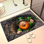 abordables Felpudo-Felpudo con ilusión óptica 3D del Día de San Patricio, alfombra con impresión 2D que presenta a un alegre duende en un pozo de piedra sosteniendo un trébol de cuatro hojas, perfecto para la decoración festiva de la entrada del hogar.