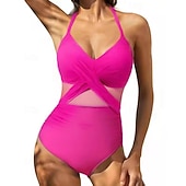 cheap One Pieces Rash Guards-Women's Bathing Suit Swimsuits One Pieces Solid Colored Mesh UV Protection Elastic Sleeveless Swimwear Swimsuit Surfing Diving Swimming Summer