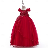 ieftine Rochițele pentru fetița cu flori-Copii Fete Rochie de petrecere Culoare solidă Fără manșon Ocazie specială Zi de Naștere Prințesă Dulce Poliester Maxi Rochie de petrecere Vară Primăvară 4-13 ani Șampaniu Roz Îmbujorat Roșu Vin