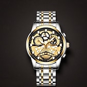 Недорогие Кварцевые часы-Новые многофункциональные мужские часы, роскошные кварцевые часы для мужчин, светящийся в темноте дисплей, скелетонизированный дизайн циферблата, точное измерение времени, подходят для повседневного