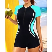preiswerte One Pieces Rash Guards-Damen Regulär Anti UV Shirt Badeanzug Badeanzüge Blumenmuster Tropisch Reißverschluss UV Schutz Elastisch Kurzarm Bademode Badeanzug Surfen Tauchgerät Schwimmen Sommer
