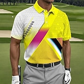 cheap Men's Golf Polo-Men's Geometic Golf Sports Polo Shirts Short Sleeve Polo Shirts Collared Shirts Casual Athleisure Buttons Summer Spring Blue Yellow Red
