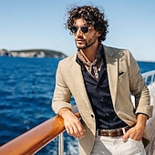 cheap Linen Blazer-Men's Linen Blazer Sport Coat Notch Collar Fashion Casual Solid Colored Linen Blazer Dark Khaki Light Blue Tailored Fit Single Breasted One-button