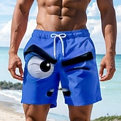 economico Retro Vintage &amp; Etica-Per uomo Illusione ottica Fantasia "Cartone 3D" Faccia Sorridente Costumi da bagno Pantaloncini da mare Pantaloncini da Surf Misura del girovita medio Divertente Camicia hawaiana Vacanza al Mare