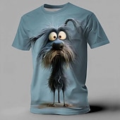  Camiseta masculina de verão com estampa digital 3D de um cachorro de cabelo despenteado e olhos grandes, manga curta e divertida. Disponível nos tamanhos P, M, G, GG, XGG e XXGG.