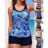 abordables Surfing Tankinis &amp; Bikinis-Mujer Traje de baño Tankini 2 Piezas Impreso Boyleg Secado rápido Elástico Sin Mangas Bañadores Traje de baño Surf Playa Natación Verano