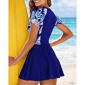 Χαμηλού Κόστους Rash Guards One Pieces-Γυναικεία Προστατευτικά Μαγιό Ολόσωμα κομμάτια Τροπικό Κουμπώσου Προστασία UV Ελαστικό Κοντομάνικο Μαγιό Σέρφινγκ Αυτοκατάδυση Κολύμβηση Καλοκαίρι