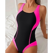 baratos Rash Guards de Uma Peça-Mulheres Padrão Roupa de banho Maiôs One Pieces Retalhos Proteção UV Secagem Rápida Elasticidade Alta Sem Manga Roupa de Banho roupa de banho Surfe Snorkeling Natação Verão