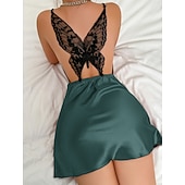 olcso Női hálóingek és hálópólók-Női Hálóing Szerelmesek Alkalmi Kényelmes Tiszta szín Nyitott hátú Napi Otthon Ujjatlan Szíj Fekete Fehér Pezsgő Arcpír rózsaszín Rubin Nyár Tavasz Normál