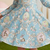 cheap Disfraces de Pascua para Niñas-Easter Girls' 3D Graphic Rabbit Dress Long Sleeve 3D Print Spring Fall Daily Vacation Party Cute Casual Princess Kids 4-12 Years Casual Dress A Line Dress Knee-length Regular Fit