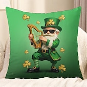 olcso Díszpárnahuzatok-Szent Patrik-napi lóhere manó sör díszpárnahuzat 45x45 cm, vintage retro zöld 3D nyomtatott dekoratív párnahuzat