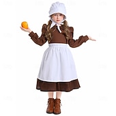  250° anniversario USA 19° secolo anni 1800 Abito da prateria Set cuffia e grembiule Lunghe Ragazza pioniera Coloniale Guerra rivoluzionaria Costume Ragazze Halloween Carnevale 4 luglio Bambini