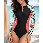 tanie Rash guardy One Piece-Damskie Docieplacze Strój kąpielowy Stroje kąpielowe Drukowane Zapiąć na zamek błyskawiczny Krótka noga Ochrona UV Elastyczny Długi rękaw Kąpielówki Kostium kąpielowy Surfing Plaża Pływacki Lato
