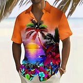 levne Tropické rostliny-Pánské Kokosový strom Příroda a krajina Tropické rostliny Havajská košile Košile na knoflíky Aloha košile Krátký rukáv Havajské Dovolená Léto Jaro Přehnutý 3D tisk košile s límečkem Jedna přední kapsa